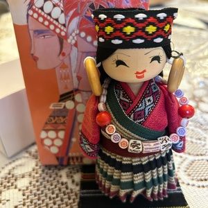 Vintage Asian folk wood doll, 6 inches souvenir Chinese new box included